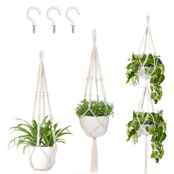 AerWo 3-Pack Macrame Hangers for Indoor and Outdoor Wall Hanging - Picture 2 of 3